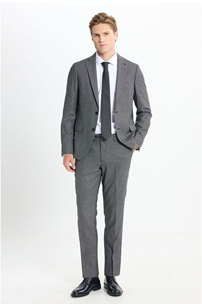 AC&Co / Altınyıldız Classics Slim Fit Slim Fit Mono Neck Bird Eye Pattern Double Pants Black-Grey Suit