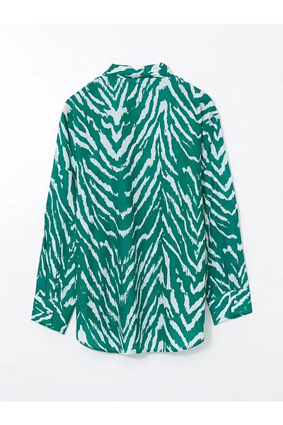 LC Waikiki Koszula damska LCW Vision Green Oversize Patterned