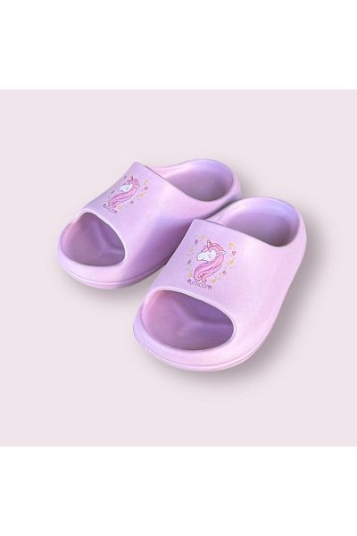 AkınalBella Girl Powder Unicorn Printed Lightweight Comfortable Beach Daily Slide Slippers
