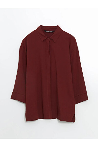 LC Waikiki Lcwaikiki Women's Classic Burgundy Loose Fit Textured Shirt