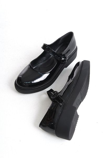 Modabuymus Maryba Black Patent Leather Banded Round Toe Mary Jane Ballerina Casual Shoes