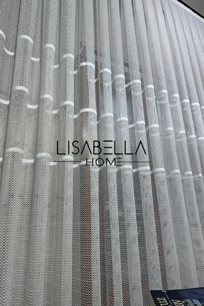 LisabellaHome White Voile Ince Beyaz Şerit Ketenimsi Ve Petek Tül Perde (1/3 ...