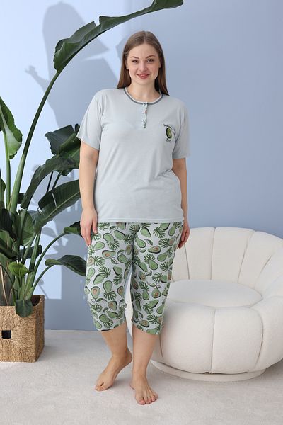 SEBOTEKS 100% Cotton Short Sleeve Capri Large Size Women's Pajamas Set 30119