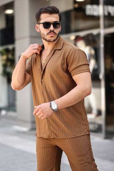 ROBERTO BORNOVA Chain Pattern Short Sleeve Shirt - Shorts Bottom Top Set