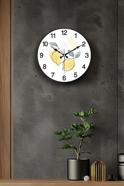 KaktüsKedi 25 cm Curved Glass Kitchen Wall Clock with Flowing Seconds - Lemon