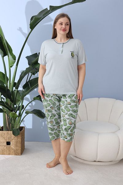 SEBOTEKS 100% Cotton Short Sleeve Capri Large Size Women's Pajamas Set 30119