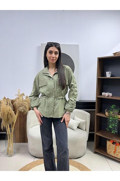EGZOTİK ASORTİK Seasonal Thin Coat with Shirred Sleeves