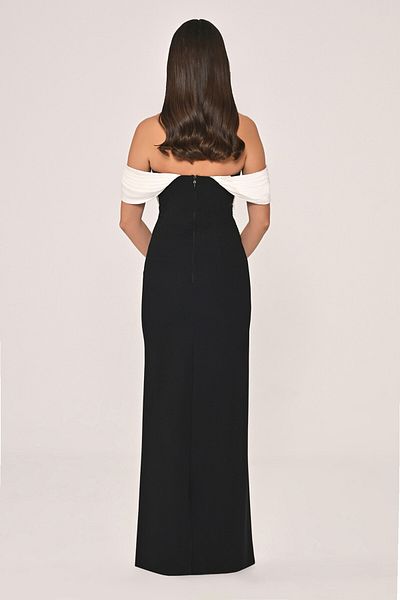ALFABETA Off-Shoulder Satin Neck Crepe Long Dress