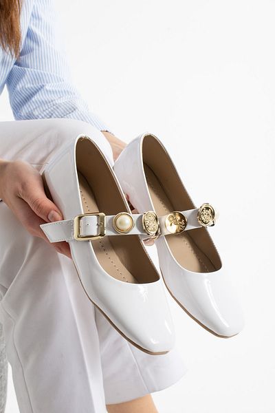 Moda Devrin حذاء باليرينا نسائي أبيض اللون للاستخدام المنزلي والخارجي