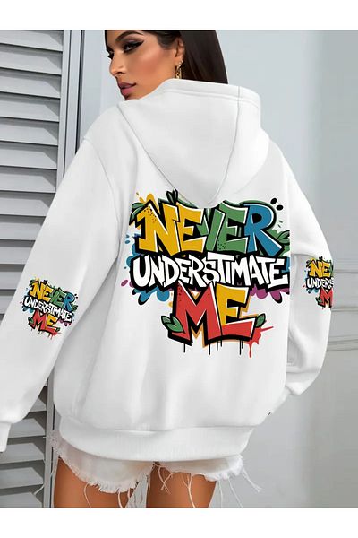 aynewmoda Never Understand Me Printed Hooded Oversize Sweatshirt