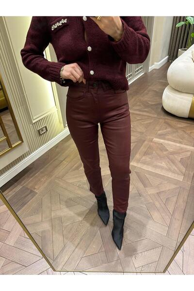 CKBUTİK Marka Model Bordo Mumlu Mom Fit Jean