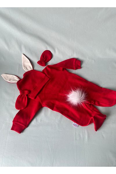 tiny wood Newborn Baby Red White Rabbit Jumpsuit Set
