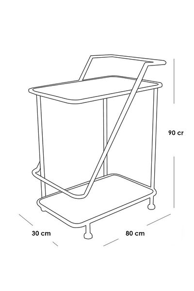 Generic عربة تقديم معدن و خشب رخامي و زجاج ذهبي - 80×30×90 سم