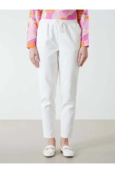 LC Waikiki Lcw Modest Ecru Women's Elastic Waist Pants