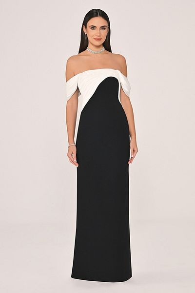 ALFABETA Off-Shoulder Satin Neck Crepe Long Dress