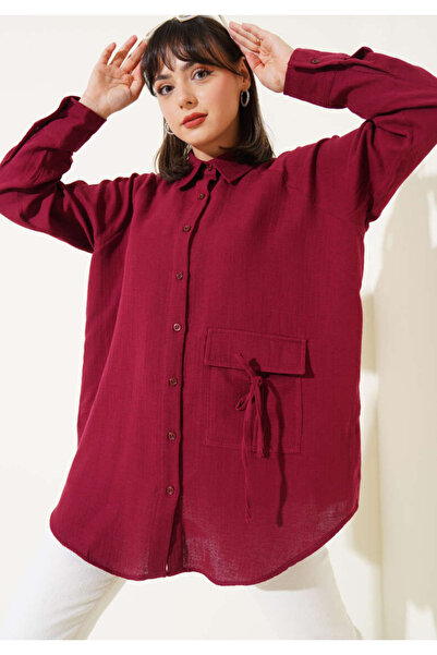 ELLA'S Oversize Müslin Kumaş Gömlek Bağcık Detaylı
