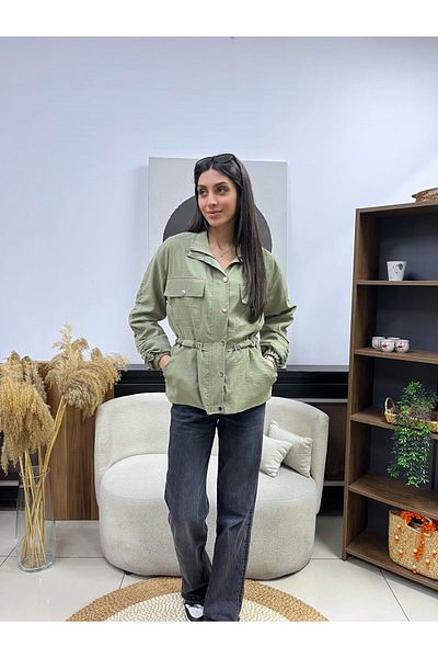 EGZOTİK ASORTİK Seasonal Thin Coat with Shirred Sleeves