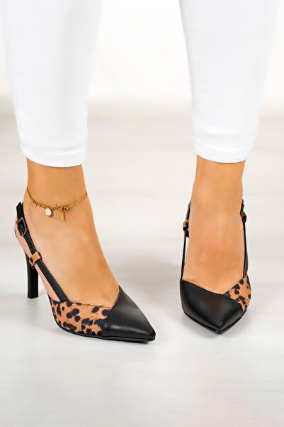 Erkan Saçmacı Sacha Black Leopard Open Back Stiletto