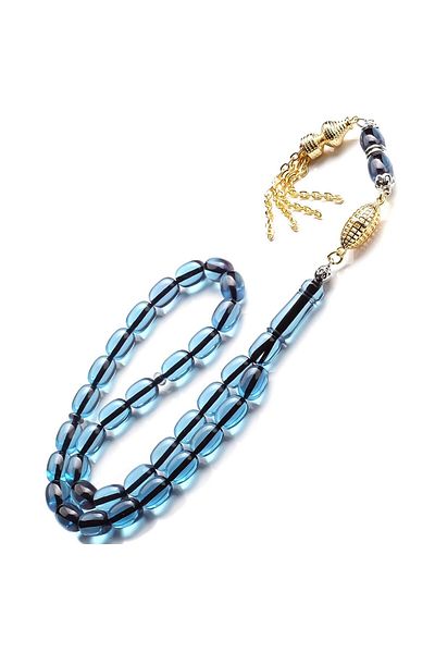 TESBİHCİBABA Bodrum Blue Physio Tassel Squeeze Amber Rosary