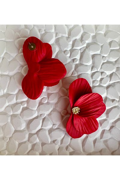 ACCESSORY Red Goldbdetay Flower Earrings Polymer Clay Earrings