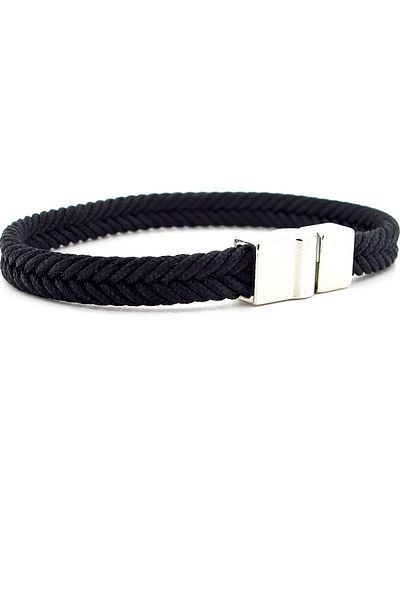 Solfera Black Hair Braid String Silver Color Metal Magnet Men's Bracelet M062A