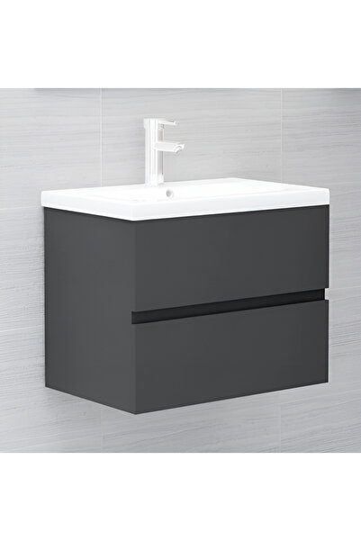 KRM HOME Suntalam alt bölümü çekmeceli lavabo dolabı (ANTRASİT) (LAVABOSUZ)