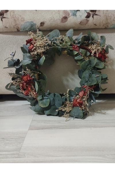 Lider MAGNESİA Eucalyptus Leaf Natural Wreath 26 cm Door Office Etc Ornament
