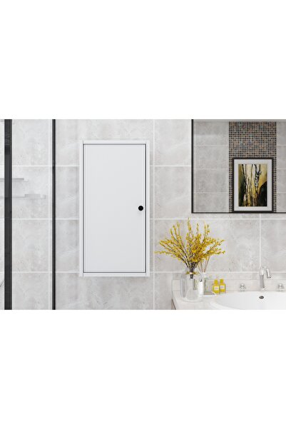 Nettrends Tek Kapaklı Beyaz Duvar Tipi Banyo Rafı BNY-1015