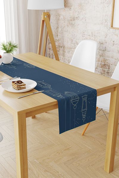 Moud's 40X140 Ramadan Pattern Suede Runner - Dart-Free and Stain-Proof Tablecloth