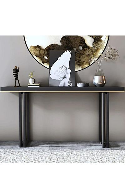 Generic Iron and black and gold marble alternative entrance table - 140x40x100 cm
