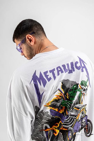 Sekizbiraltı Λευκό μπλουζάκι Metallica Purple Back Printed Unisex Oversize