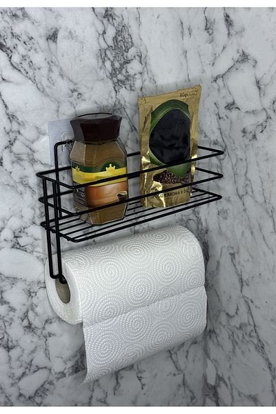 ERD & EMA HOME Black Shelf - Kitchen Organizer - Adhesive with Roll Paper and Towel Holder