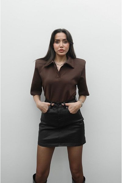 Havoş Hnědé vycpané tričko Polo Neck