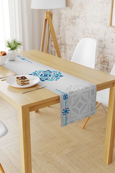 Moud's 40X140 Ramadan Pattern Suede Runner - Dart-Free and Stain-Proof Tablecloth