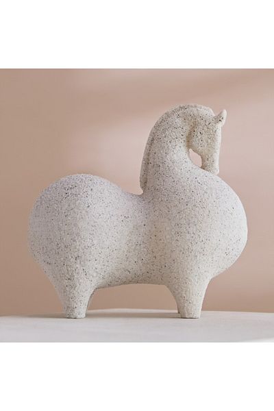 Home Box Verdant Polyresin Roman Horse Accent in Sand Finish 19.5x11x18.4 cm