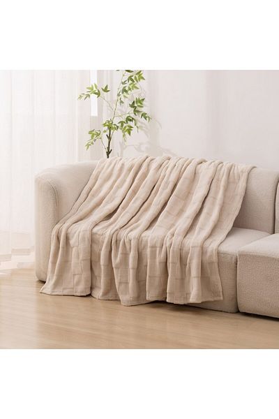 Home Box Cloud Sculpted Rabbit Fur Single-Layer Queen Blanket 200x220 cm