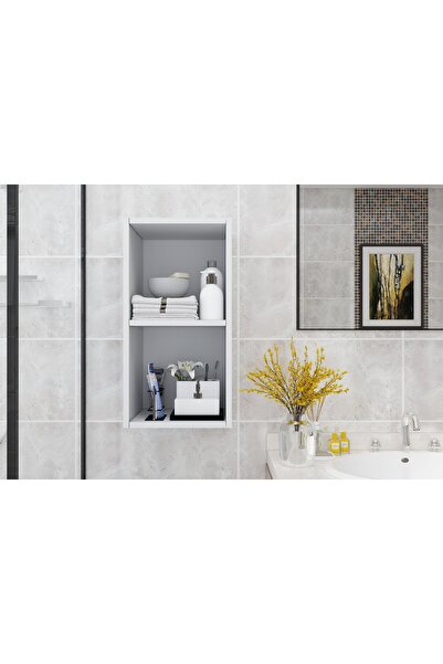 Nettrends İki Bölmeli Duvar Tipi Banyo Rafı Beyaz BNY-1010