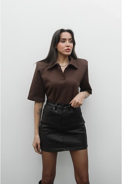 Havoş Hnědé vycpané tričko Polo Neck
