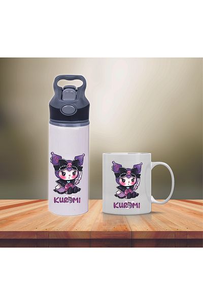 DKDZ SHOP Kuromi Printed Metal Water Bottle and Mug with Straw