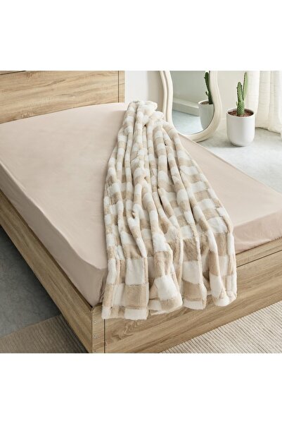 Home Box Breda Check Jacquard Rabbit Fur Twin Blanket 150x220 cm