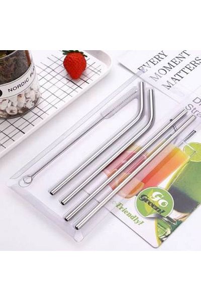 Generica 4 Stainless Steel Drink Straws with Cleaning Brush