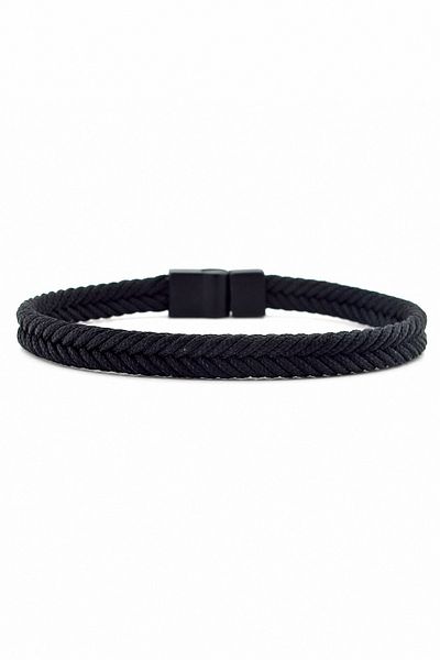 Solfera Black Hair Braid String Black Color Metal Magnet Men's Bracelet M062B