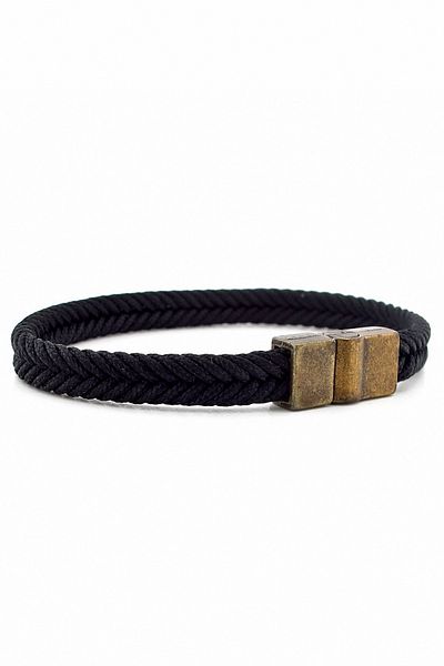 Solfera Black Hair Braid Drawstring Antique Yellow Color Metal Magnet Men's Bracelet M062C