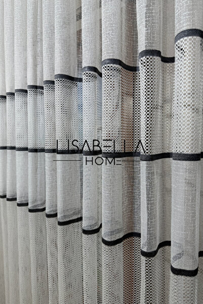LisabellaHome Gris Voile İnce Gri Şerit Ketenimsi ve Petek Tül Perde (Pilesiz Düz Dikiş)