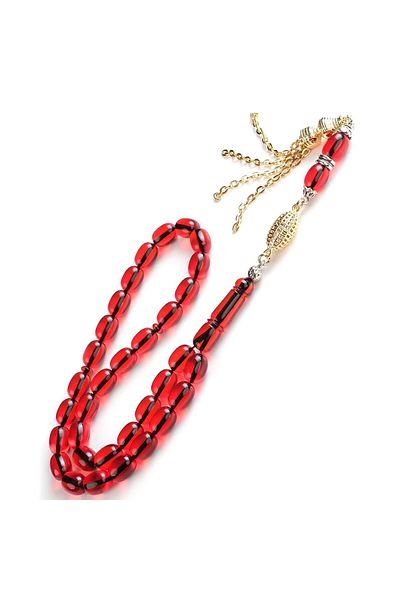 TESBİHCİBABA Glass Red Crimped Amber Rosary