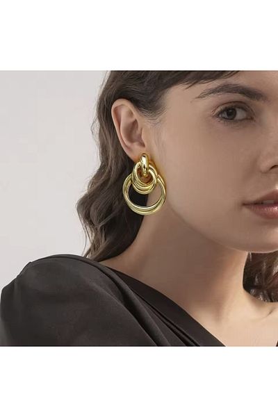 AychaAksesuar Steel Imported Vintage Big Twisted Ring Earrings