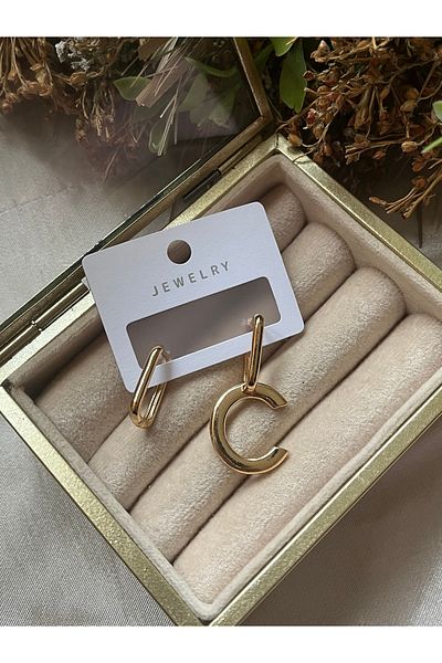 AychaAksesuar Steel Vip Series Rectangular C Letter Earrings