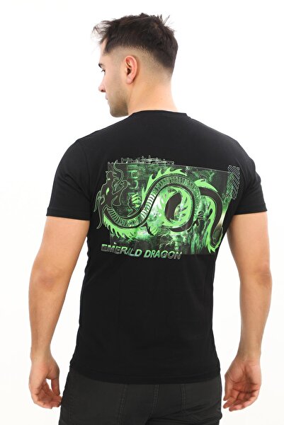 EREN STYLE Emerald Dragon Štampano Specijalni dizajn Crna T-shirt ( Slim fit )