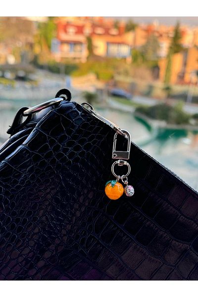 PEONY - peonyofficiall Clip Orange Glass Murano Silver Solitaire Detailed Wallet Ornament Charm Bag Ornament Silver Keychain