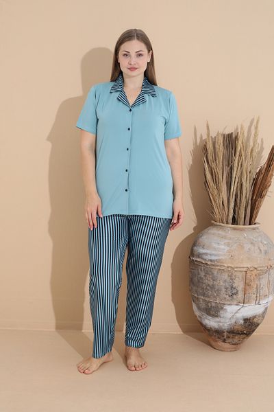 SEBOTEKS Soft Textured Milan Fabric Front Button Large Size Women's Sleepwear Suit 11270